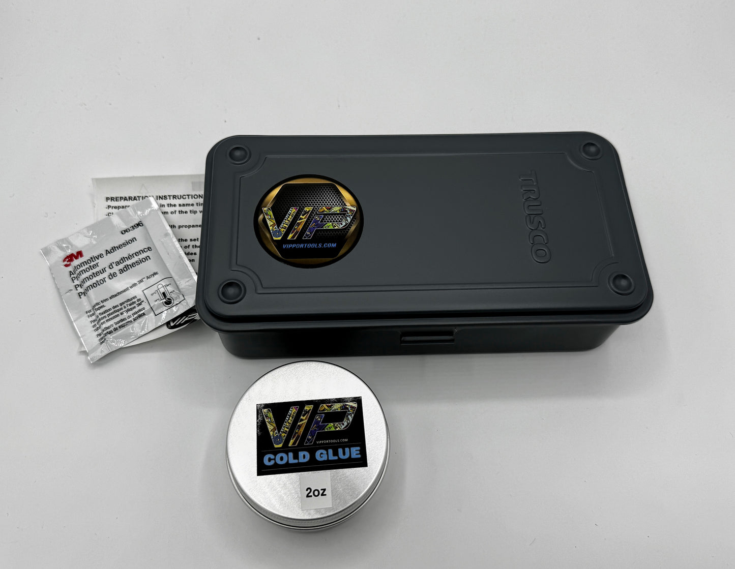 VIP Metal Heads - Cold Glue Tab Set With Magnetic Storage Box & 2oz VIP Cold Glue