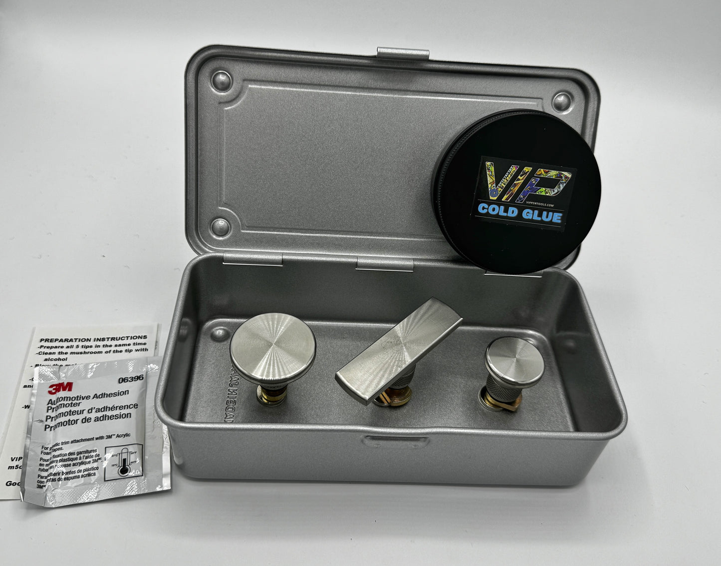 VIP LARGE Metal Heads - Cold Glue Tab Set With Magnetic Storage Box & 2oz VIP Cold Glue
