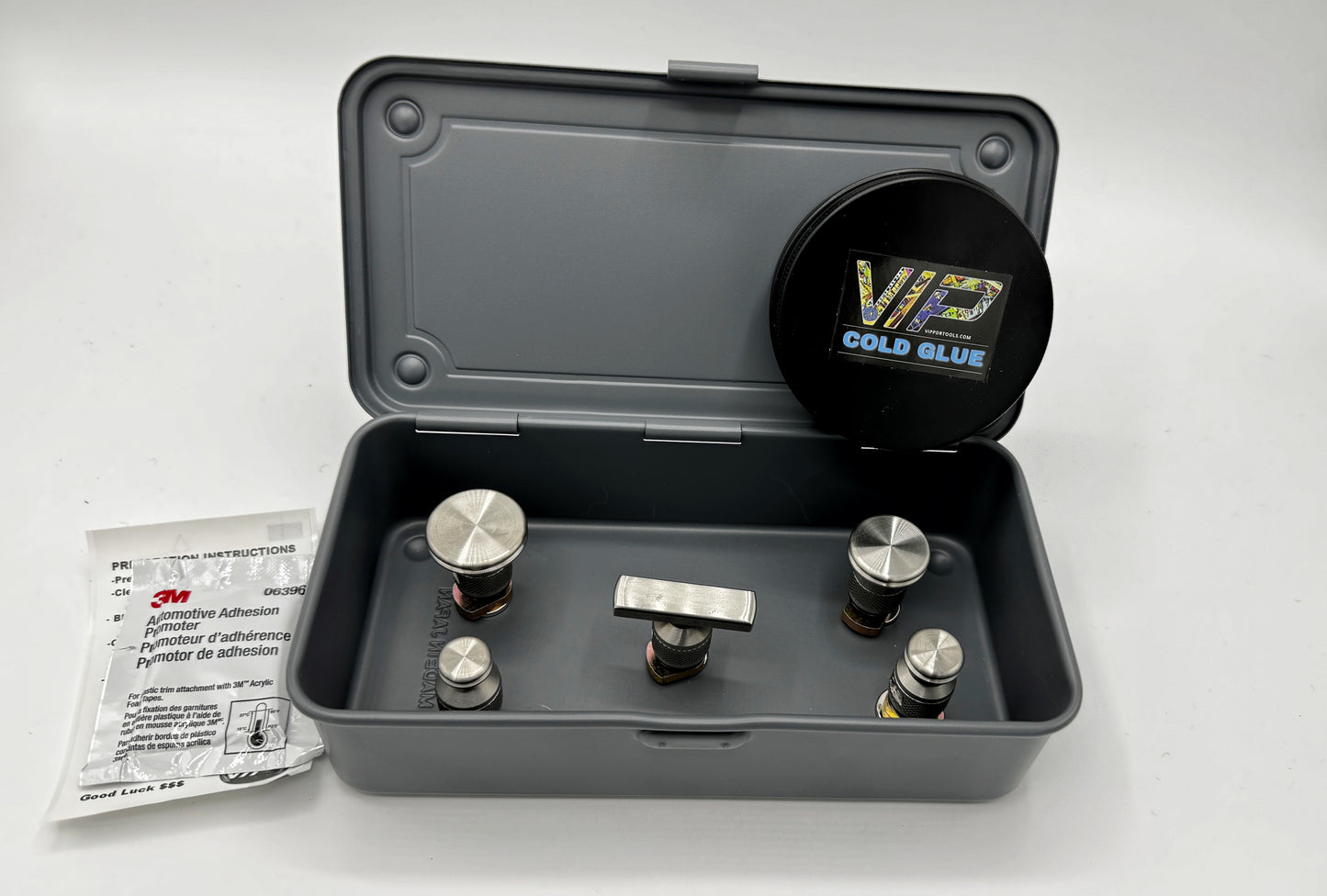 VIP Metal Heads - Cold Glue Tab Set With Magnetic Storage Box & 2oz VIP Cold Glue